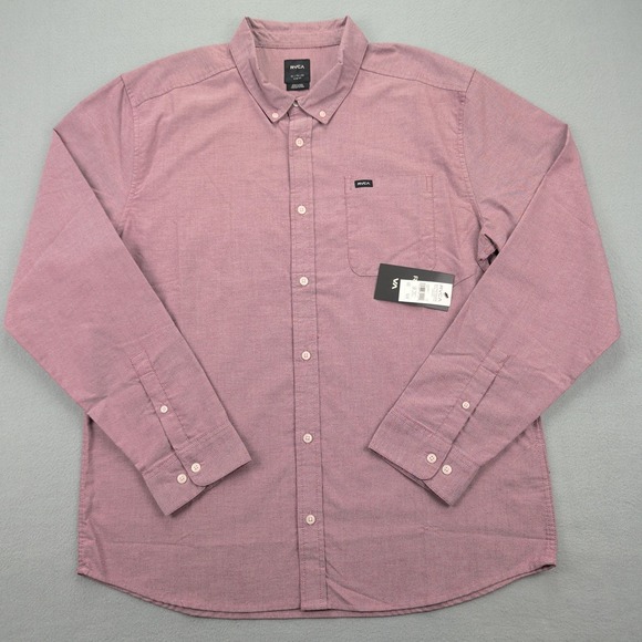 RVCA Shirt Mens XL Pink LS Stretch Oxford Slim Fit Button Down Pocket Casual - Picture 2 of 13